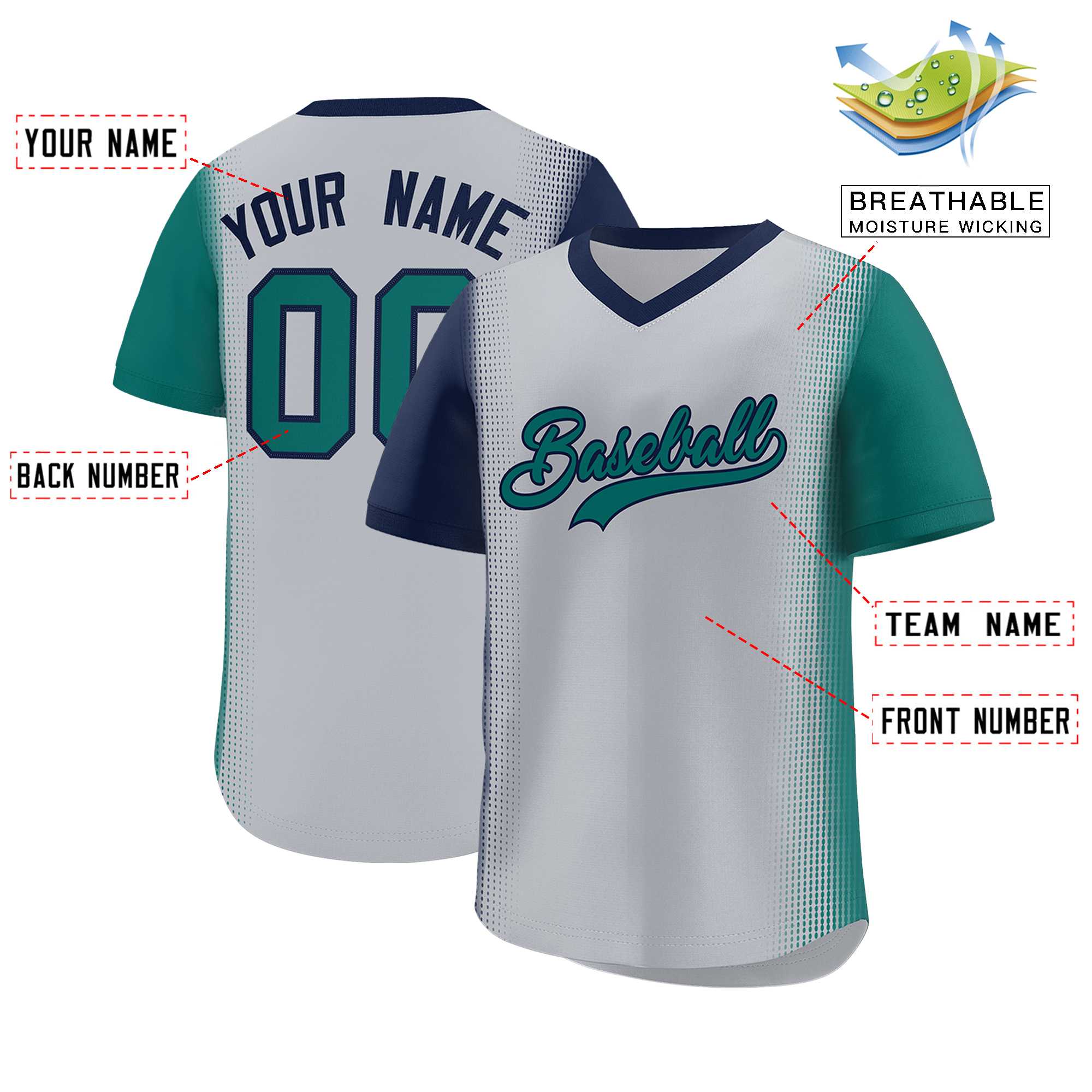 Custom Gray Navy-Aqua Personalized Raglan Sleeves Authentic Baseball Jersey | KXKSHOP