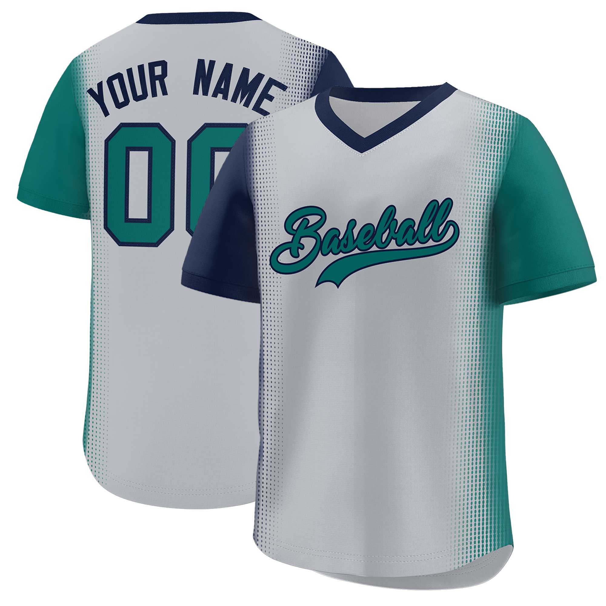 Custom Gray Navy-Aqua Personalized Raglan Sleeves Authentic Baseball Jersey | KXKSHOP