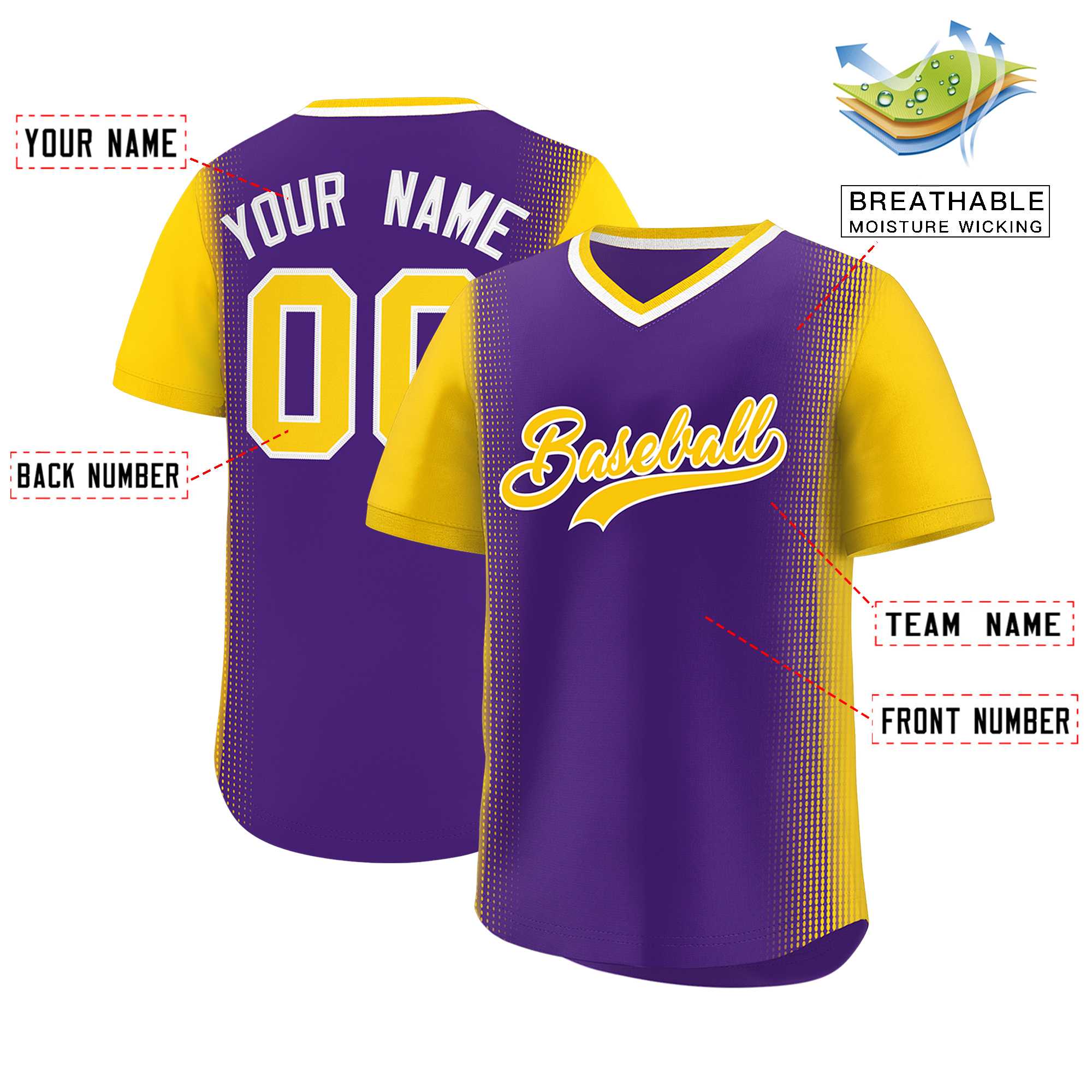 Custom Purple Gold Personalized Raglan Sleeves Authentic Baseball Jersey | KXKSHOP