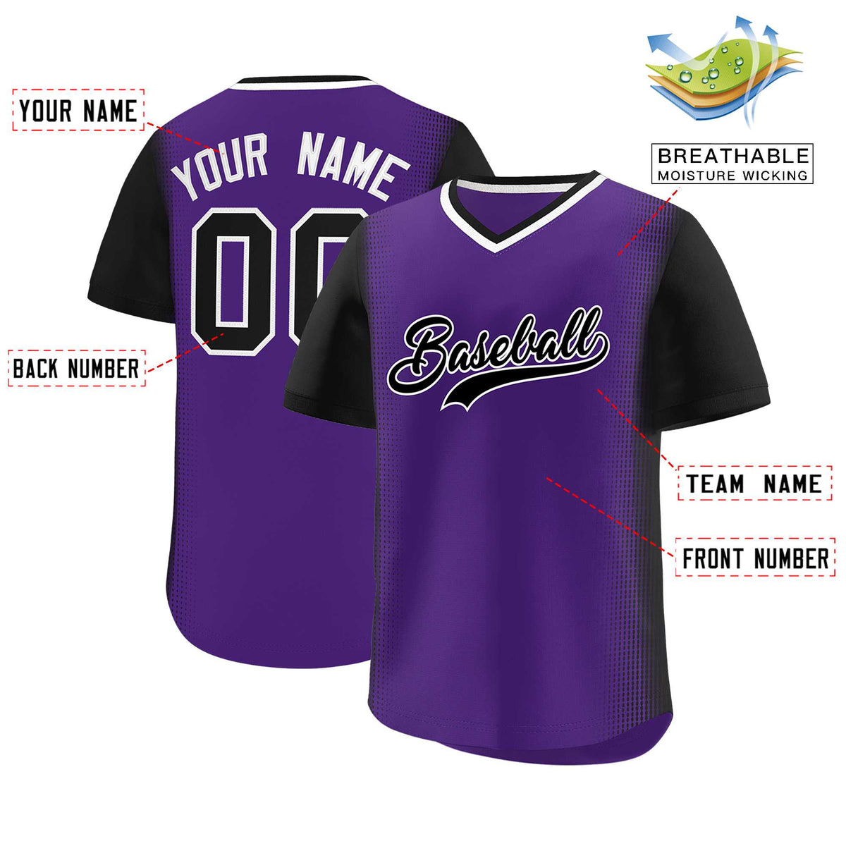 Custom Purple Black Personalized Raglan Sleeves Authentic Baseball Jersey | KXKSHOP