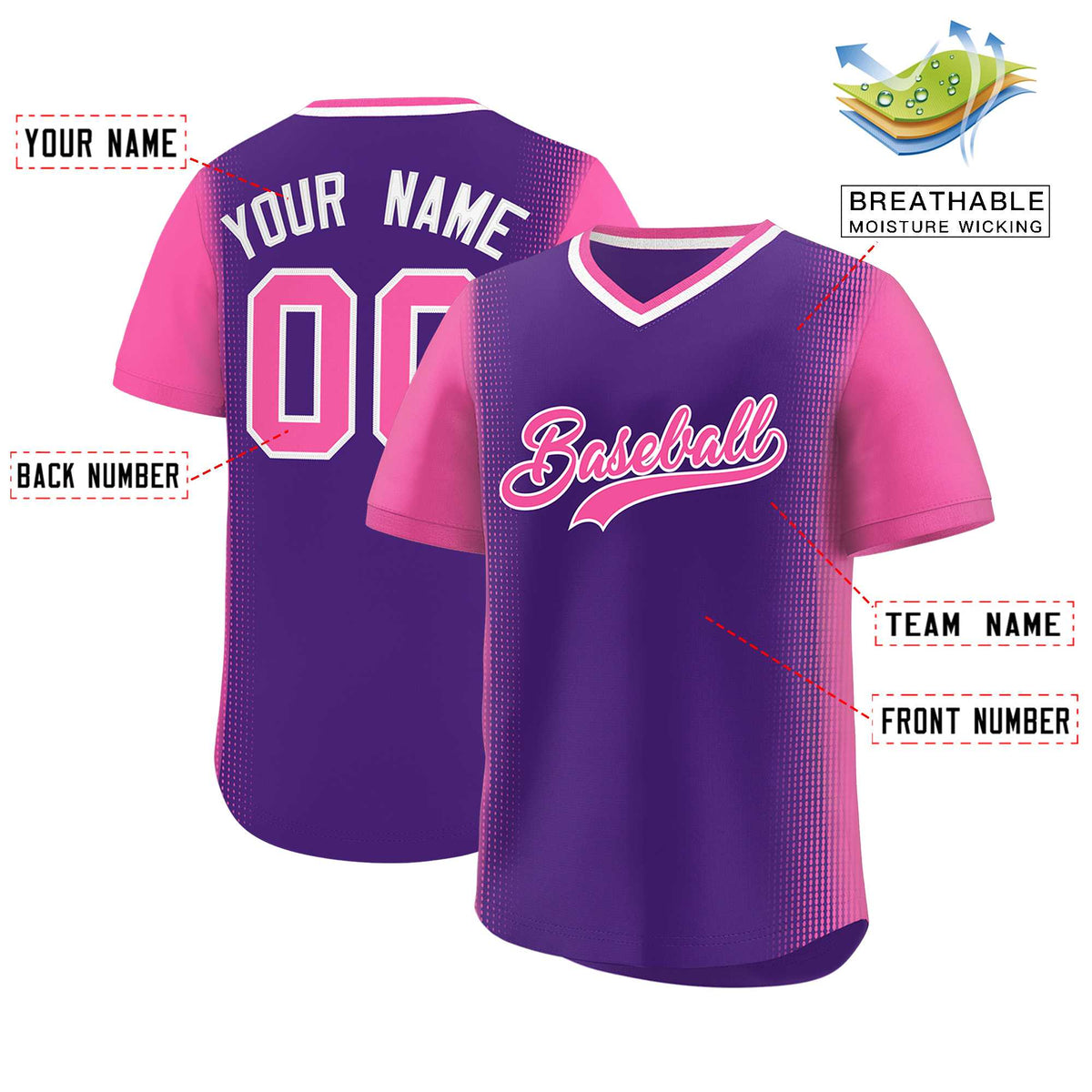 Custom Purple Pink Personalized Raglan Sleeves Authentic Baseball Jersey | KXKSHOP