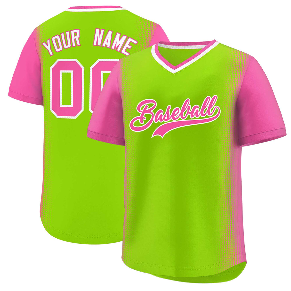 Custom Neon Green Pink Personalized Raglan Sleeves Authentic Baseball Jersey | KXKSHOP