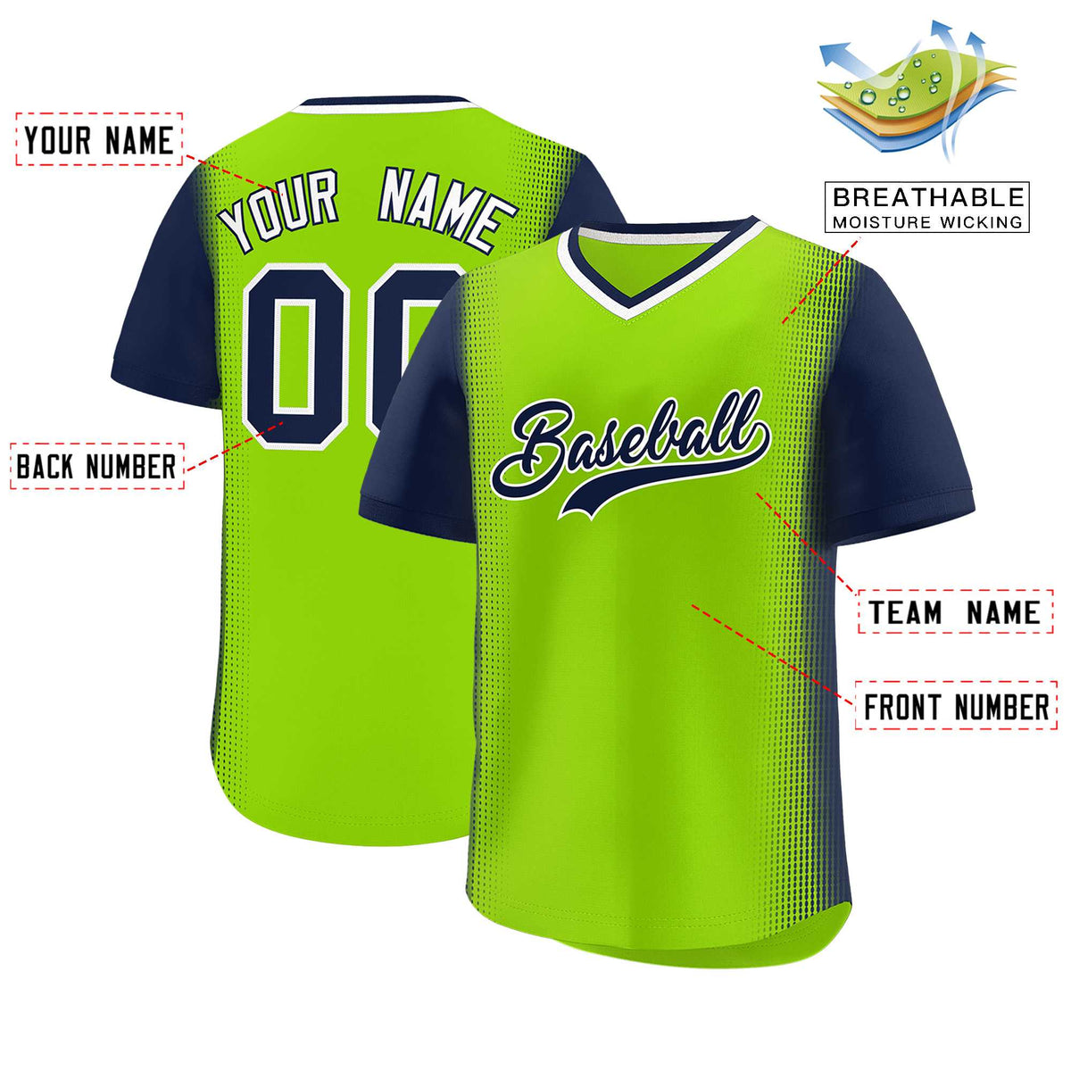 Custom Neon Green Navy Personalized Raglan Sleeves Authentic Baseball Jersey | KXKSHOP