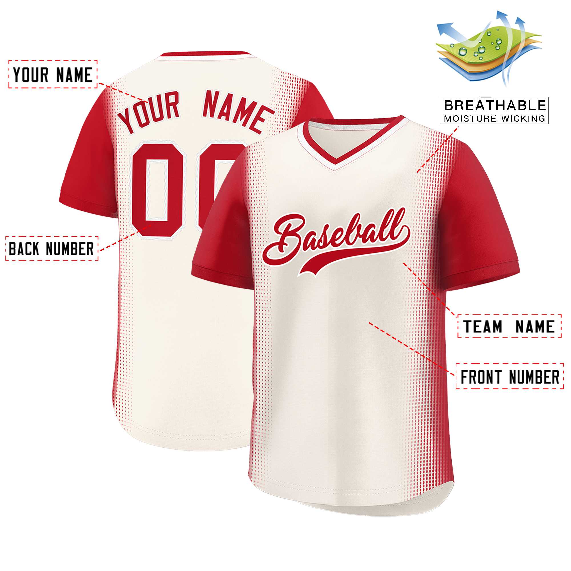 Custom Cream Red Personalized Raglan Sleeves Authentic Baseball Jersey | KXKSHOP