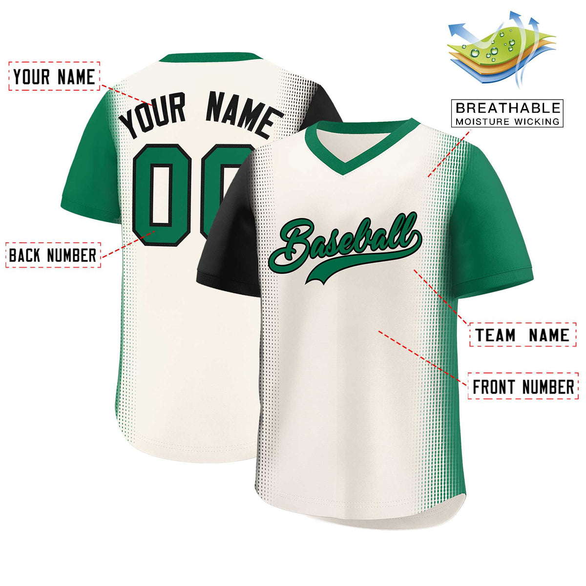 Custom Cream Black-Kelly Green Personalized Raglan Sleeves Authentic Baseball Jersey | KXKSHOP