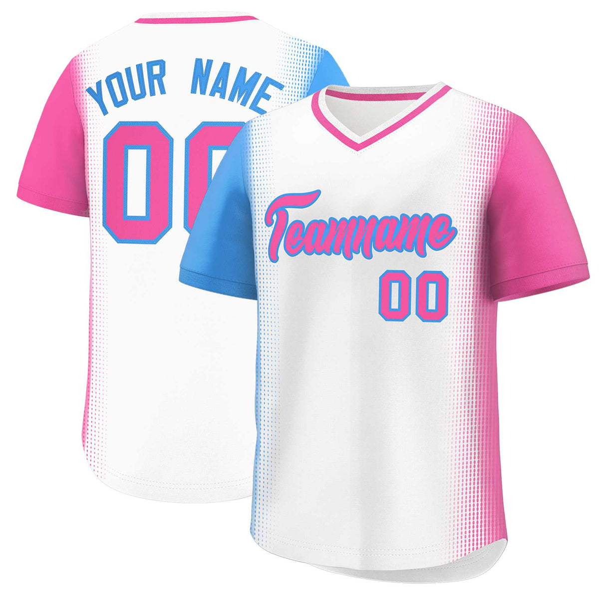 Custom White Powder Blue-Pink Personalized Raglan Sleeves Authentic Baseball Jersey | KXKSHOP