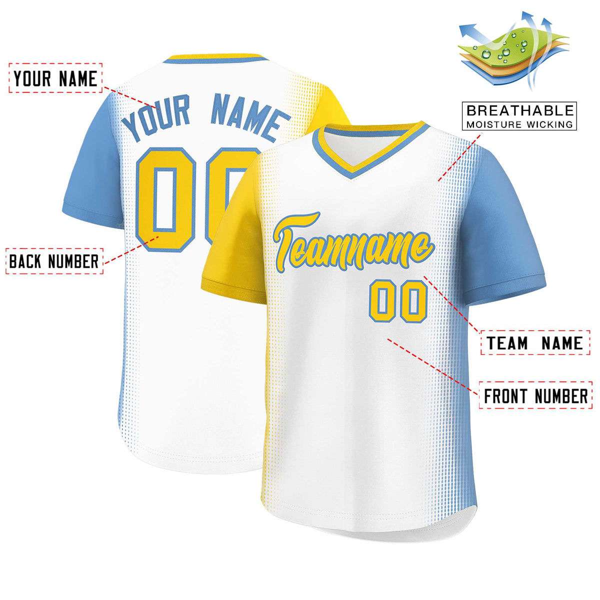 Custom White Gold-Light Blue Personalized Raglan Sleeves Authentic Baseball Jersey | KXKSHOP