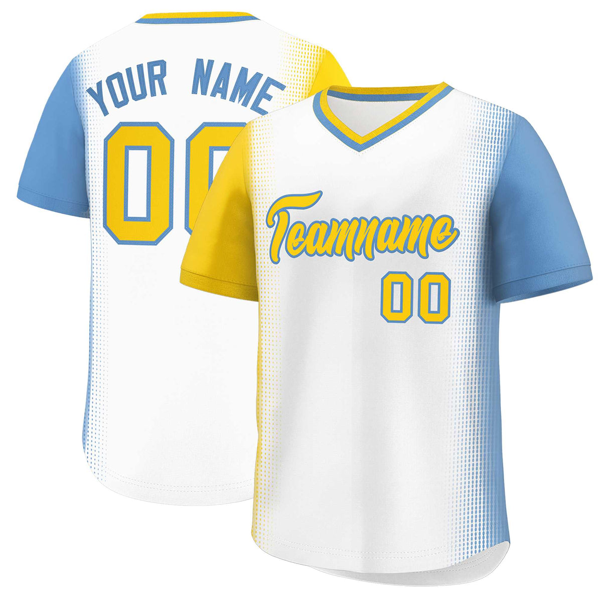 Custom White Gold-Light Blue Personalized Raglan Sleeves Authentic Baseball Jersey | KXKSHOP
