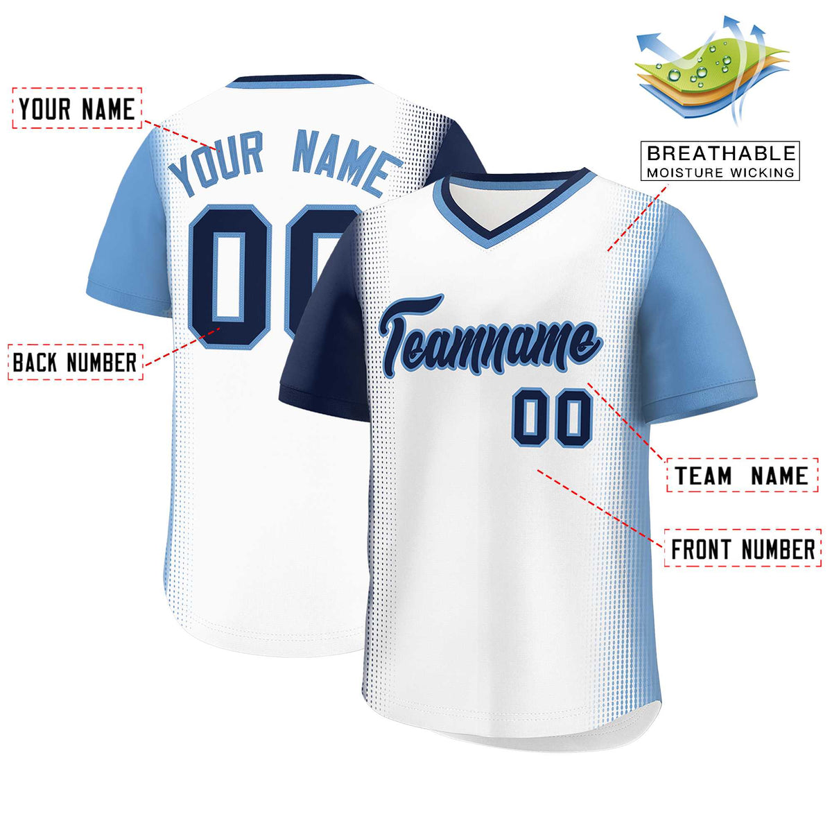 Custom White Navy-Light Blue Personalized Raglan Sleeves Authentic Baseball Jersey | KXKSHOP