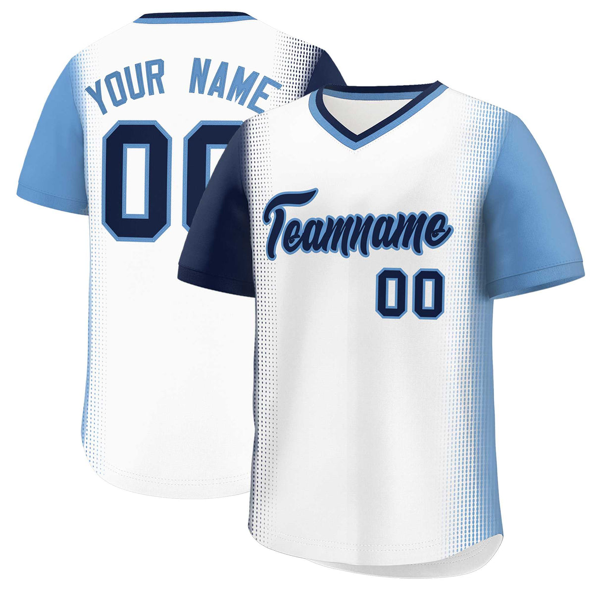 Custom White Navy-Light Blue Personalized Raglan Sleeves Authentic Baseball Jersey | KXKSHOP