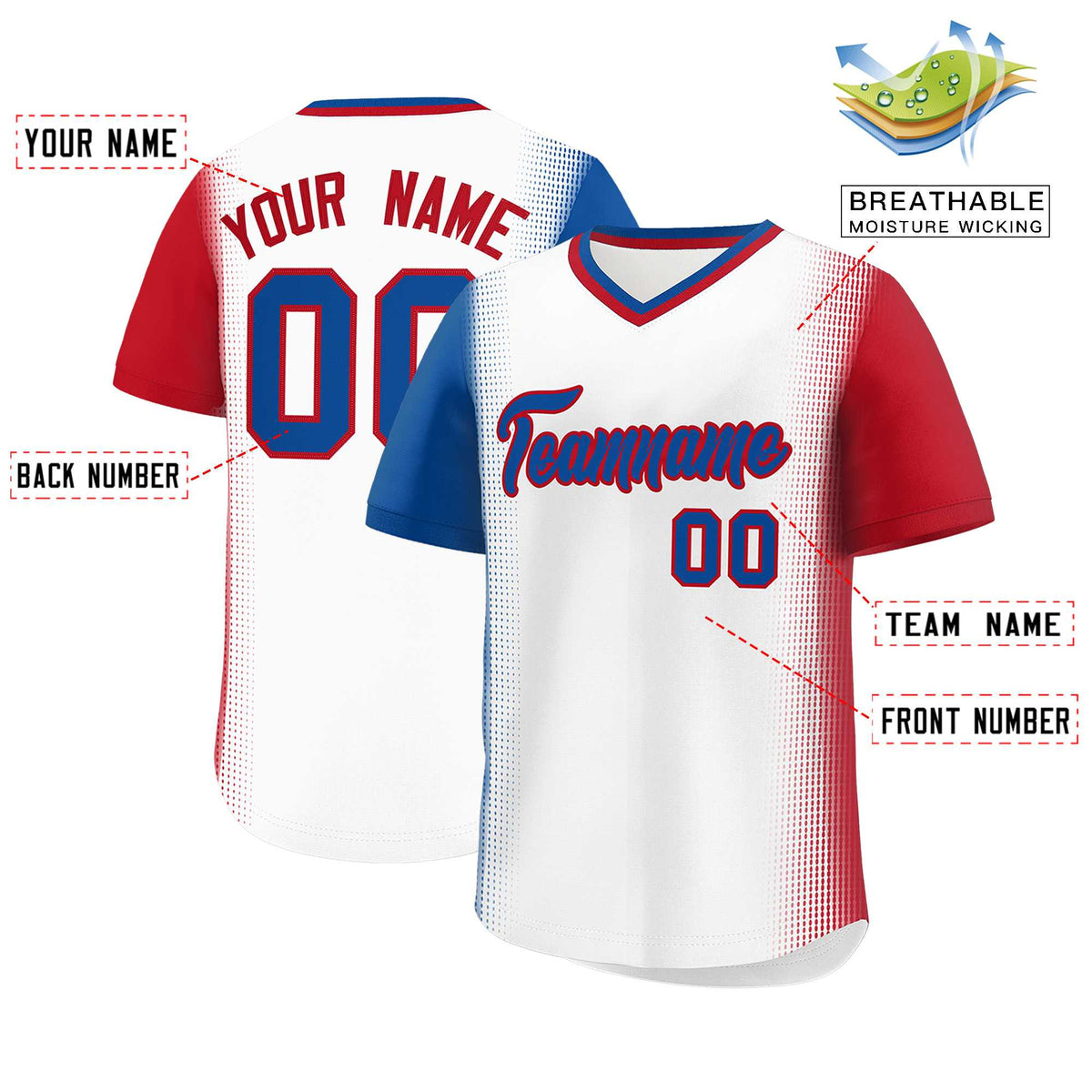 Custom White Royal-Red Personalized Raglan Sleeves Authentic Baseball Jersey | KXKSHOP