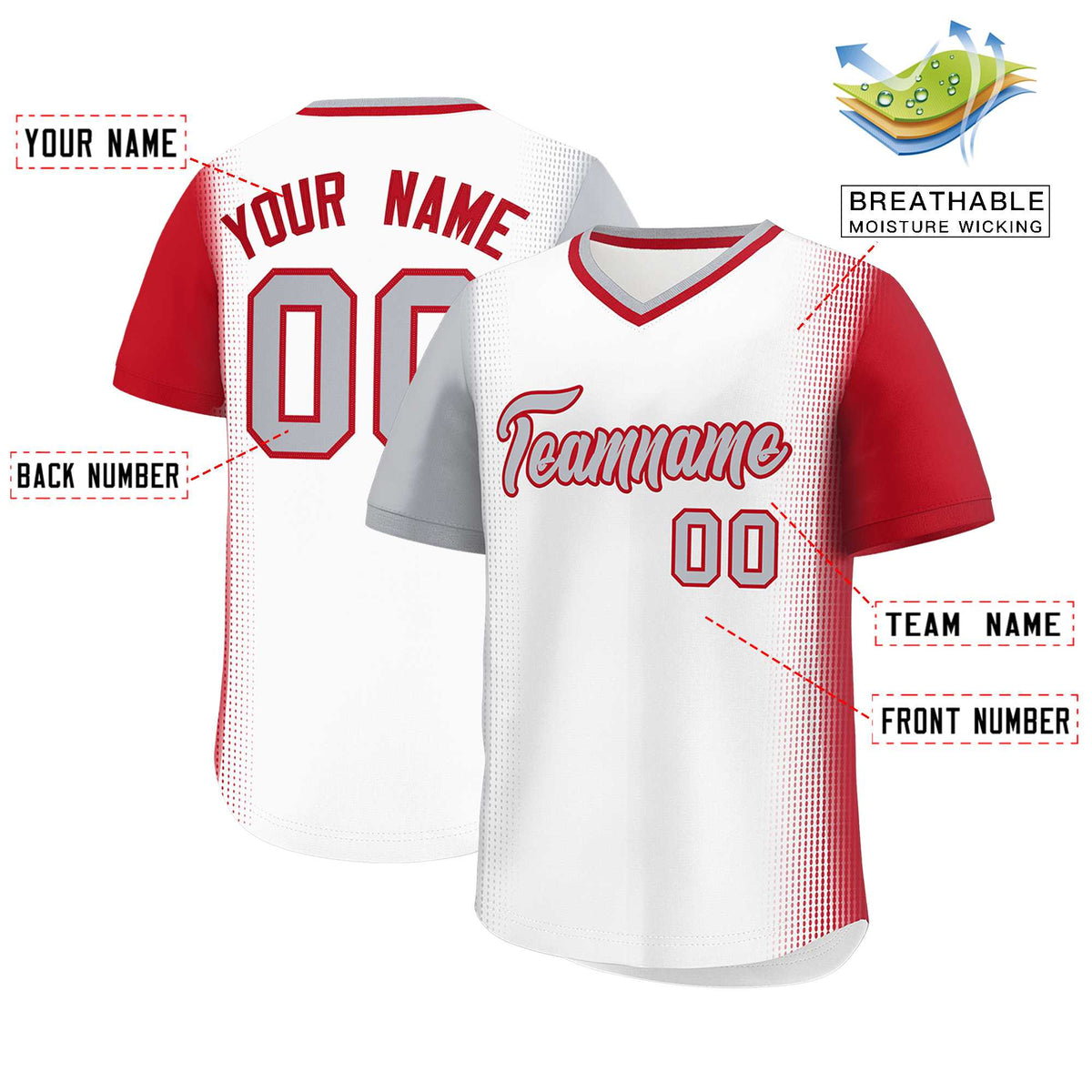 Custom White Gray-Red Personalized Raglan Sleeves Authentic Baseball Jersey | KXKSHOP