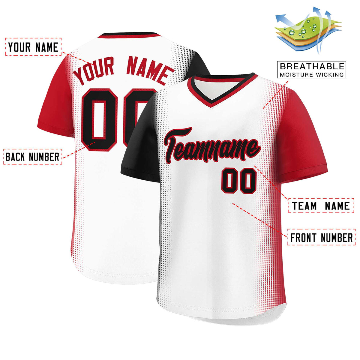 Custom White Black-Red Personalized Raglan Sleeves Authentic Baseball Jersey | KXKSHOP