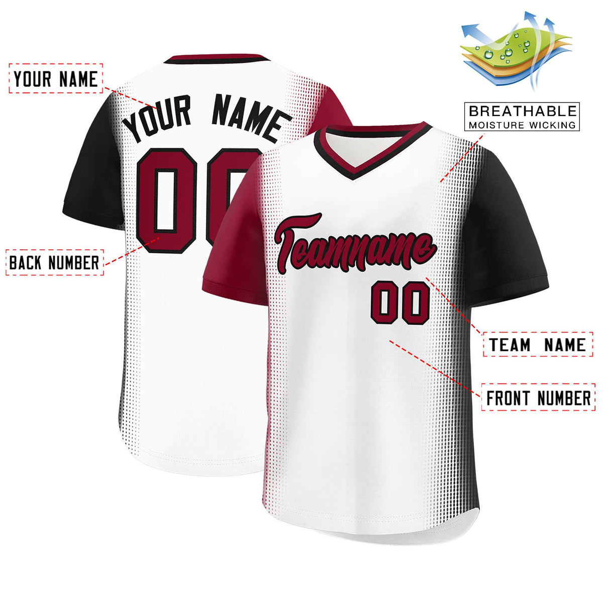 Custom White Crimson-Black Personalized Raglan Sleeves Authentic Baseball Jersey | KXKSHOP