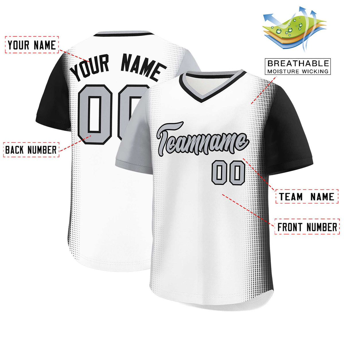 Custom White Gray-Black Personalized Raglan Sleeves Authentic Baseball Jersey | KXKSHOP