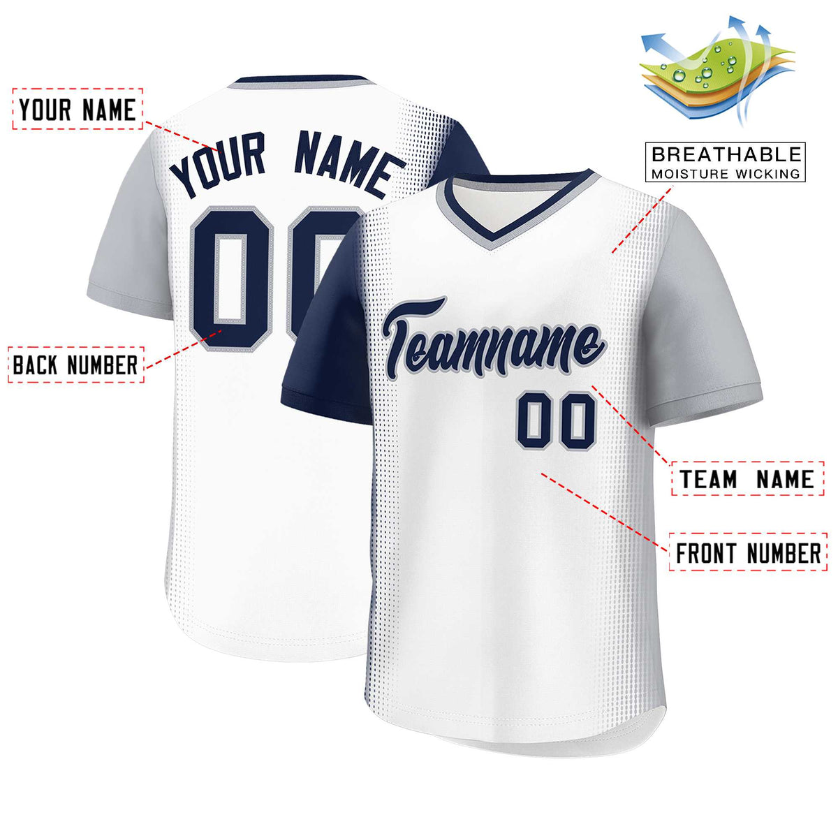 Custom White Navy-Gray Personalized Raglan Sleeves Authentic Baseball Jersey | KXKSHOP