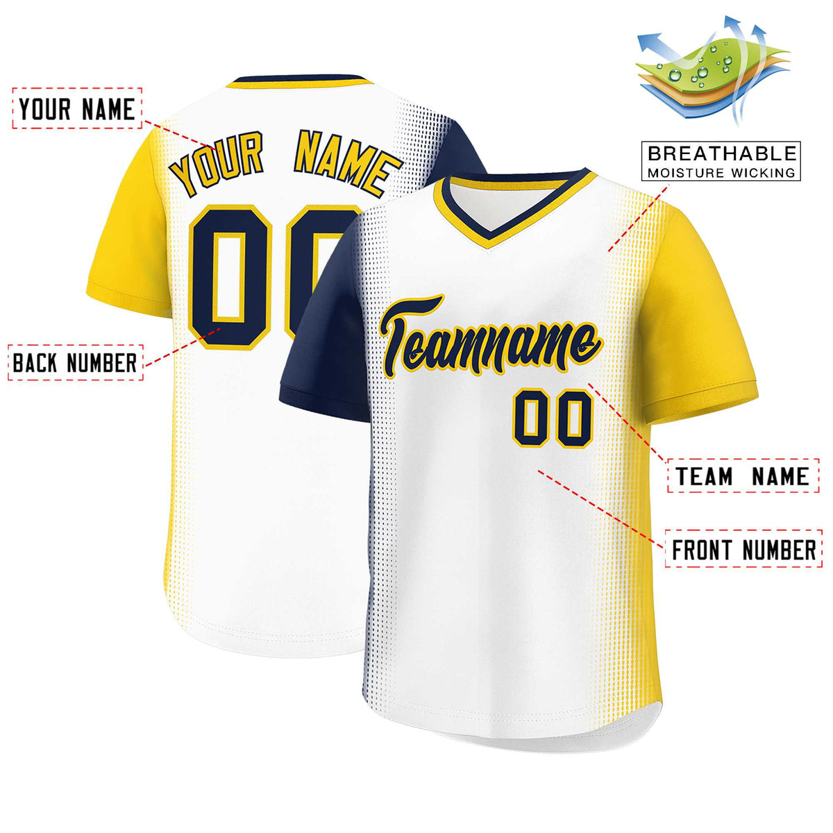 Custom White Navy-Gold Personalized Raglan Sleeves Authentic Baseball Jersey | KXKSHOP
