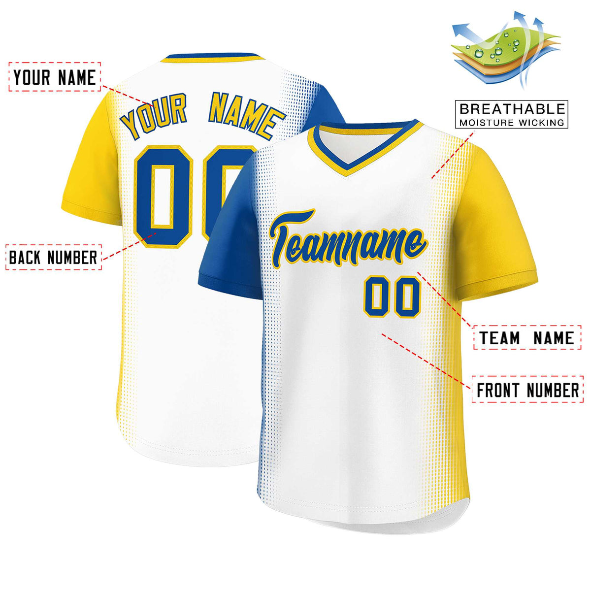 Custom White Royal-Gold Personalized Raglan Sleeves Authentic Baseball Jersey | KXKSHOP
