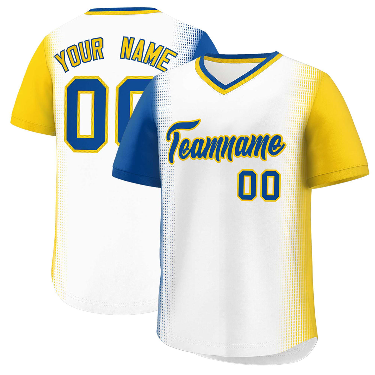 Custom White Royal-Gold Personalized Raglan Sleeves Authentic Baseball Jersey | KXKSHOP