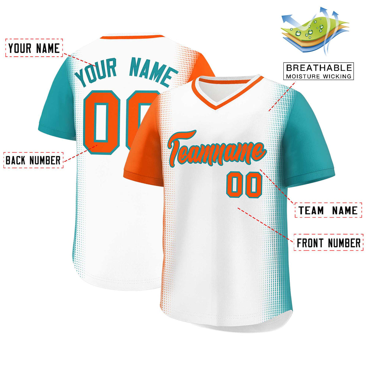 Custom White Orange-Aqua Personalized Raglan Sleeves Authentic Baseball Jersey | KXKSHOP