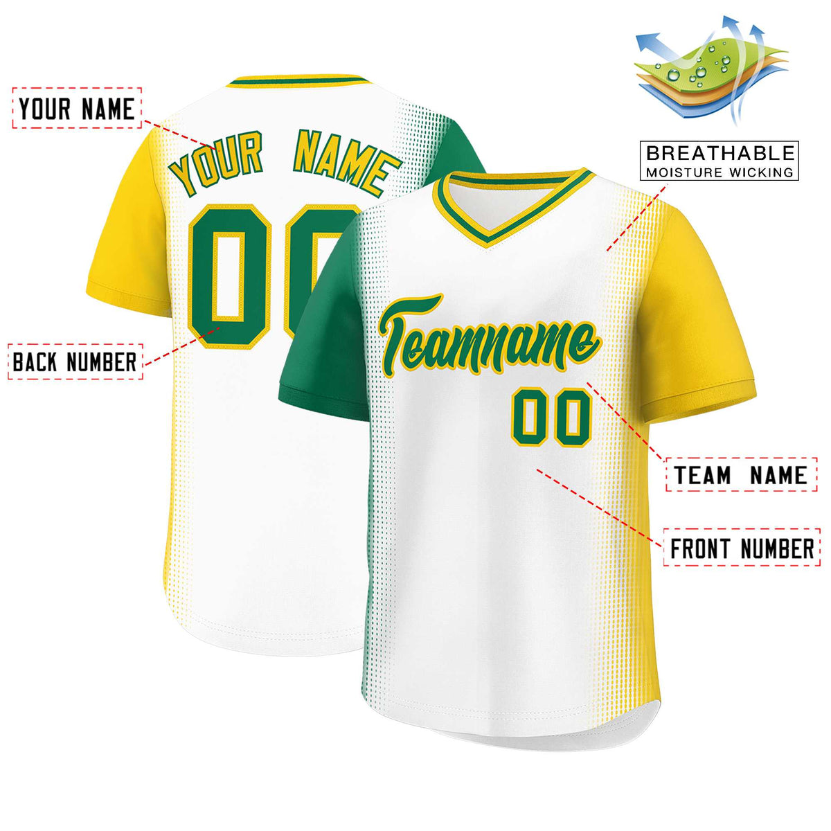 Custom White Kelly Green-Gold Personalized Raglan Sleeves Authentic Baseball Jersey | KXKSHOP