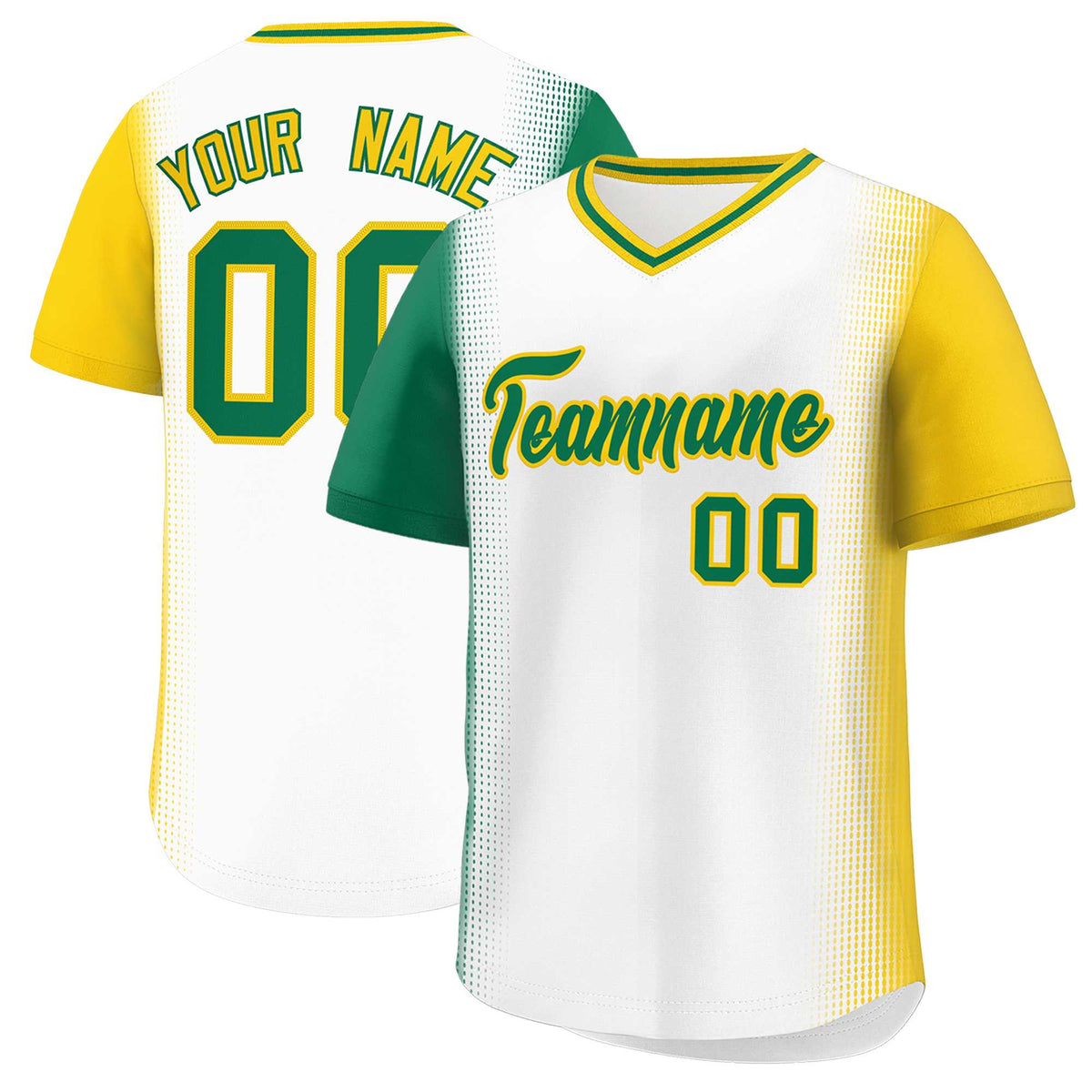 Custom White Kelly Green-Gold Personalized Raglan Sleeves Authentic Baseball Jersey | KXKSHOP
