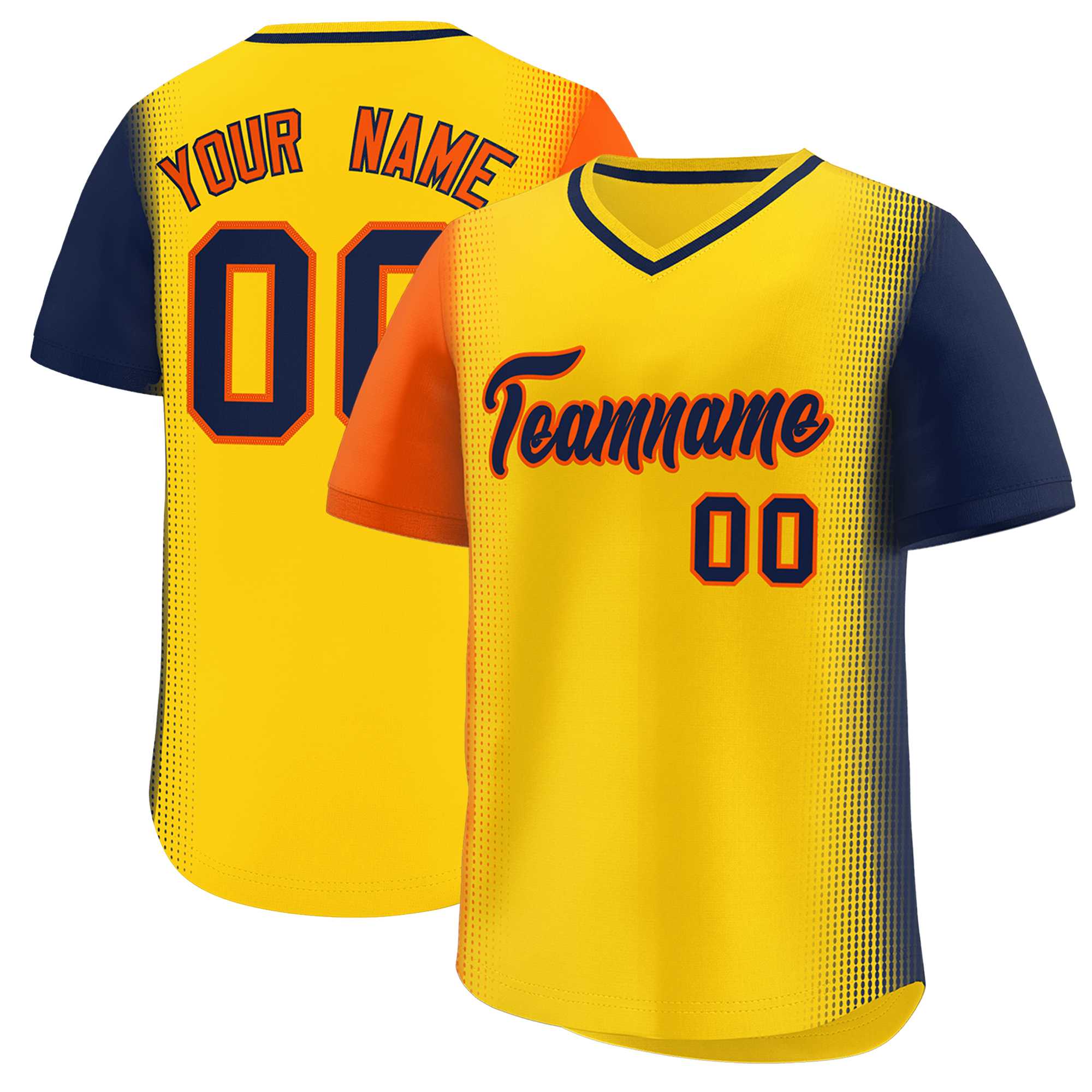 Custom Gold Orange-Navy Personalized Raglan Sleeves Authentic Baseball Jersey | KXKSHOP