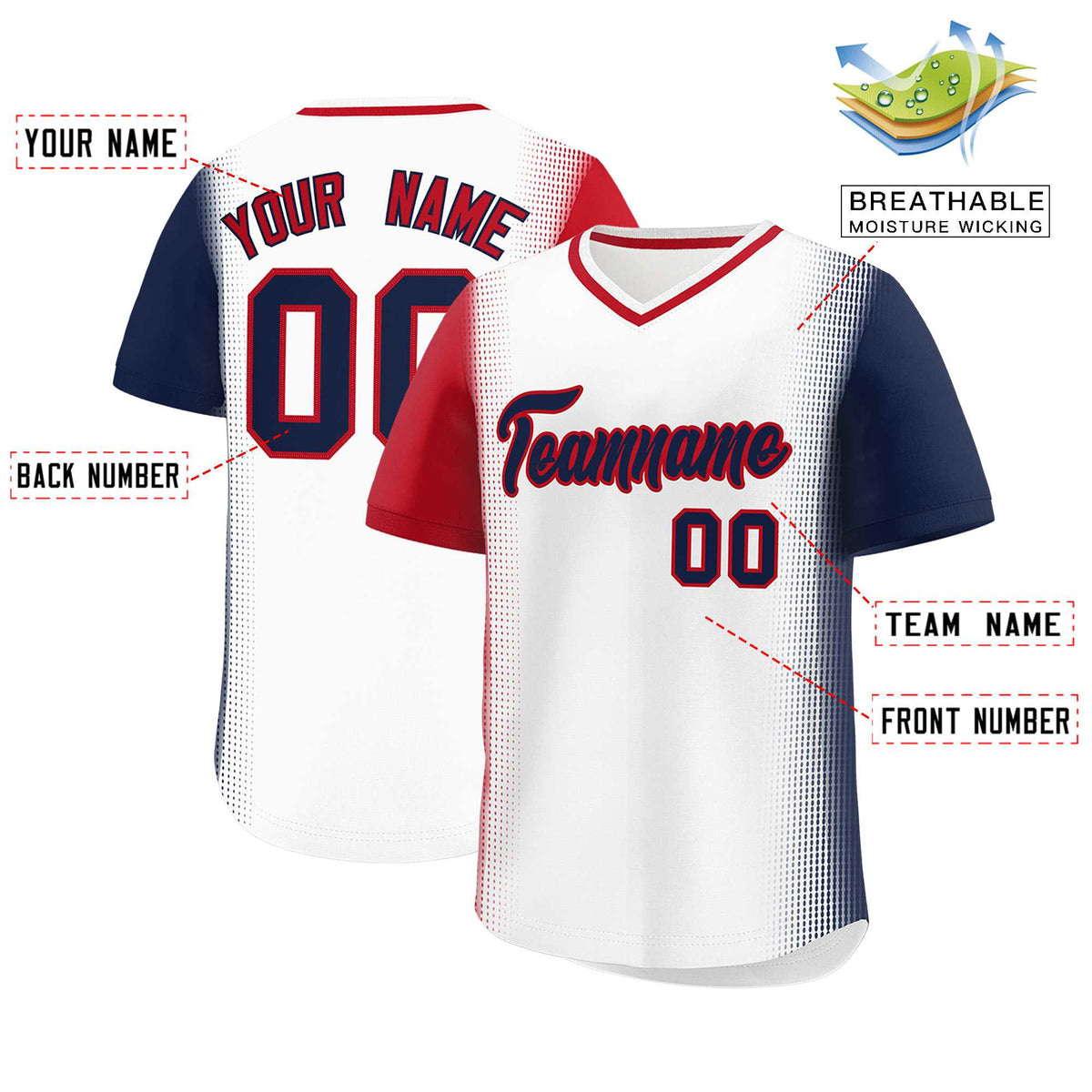 Custom White Red-Navy Personalized Raglan Sleeves Authentic Baseball Jersey | KXKSHOP