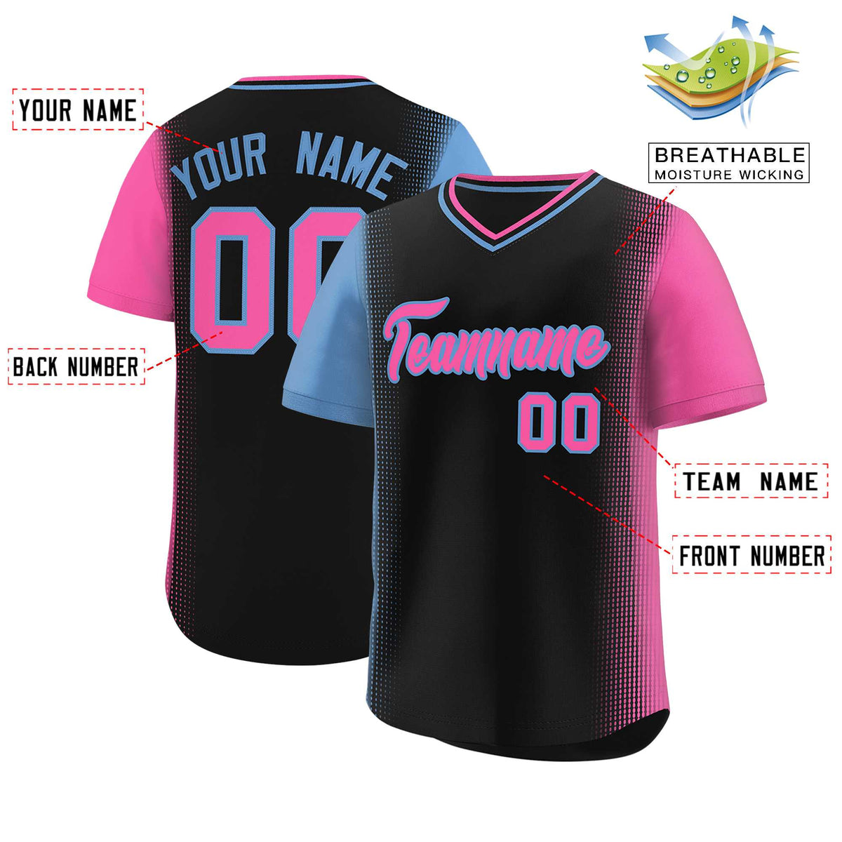 Custom Black Light Blue-Pink Personalized Raglan Sleeves Authentic Baseball Jersey | KXKSHOP