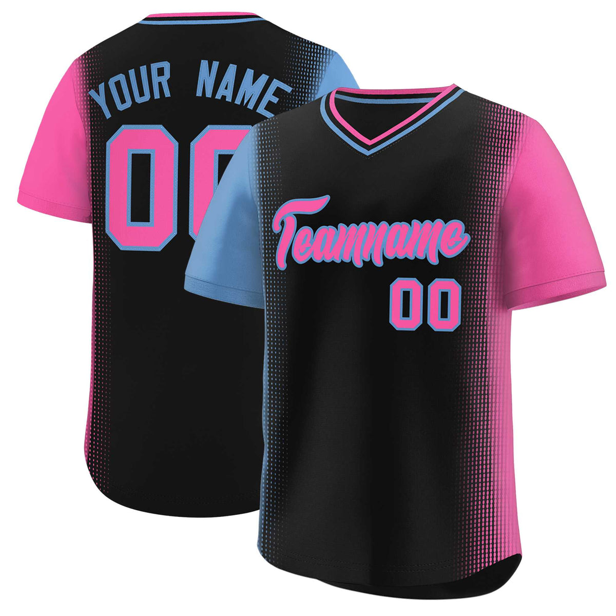 Custom Black Light Blue-Pink Personalized Raglan Sleeves Authentic Baseball Jersey | KXKSHOP