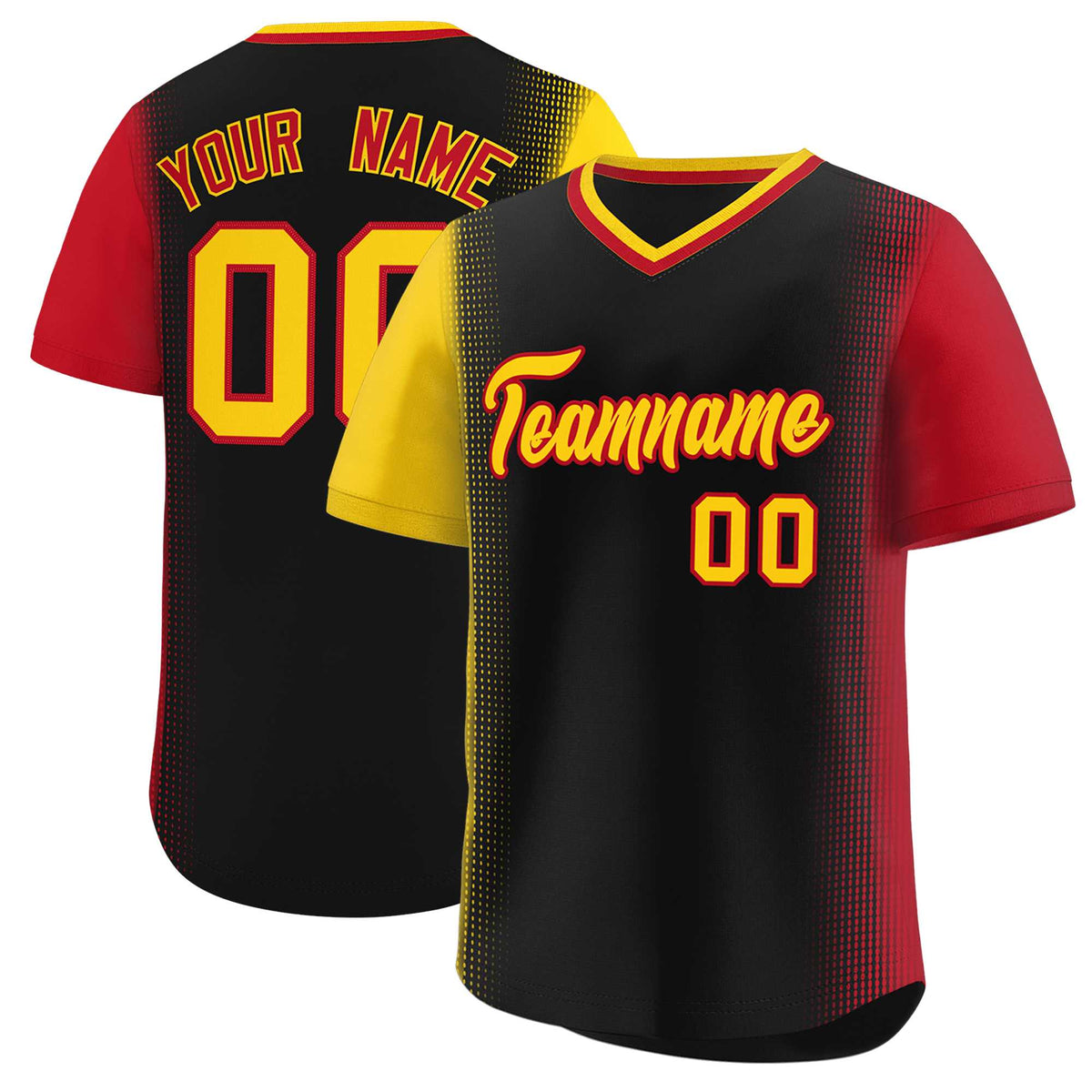 Custom Black Gold-Red Personalized Raglan Sleeves Authentic Baseball Jersey | KXKSHOP