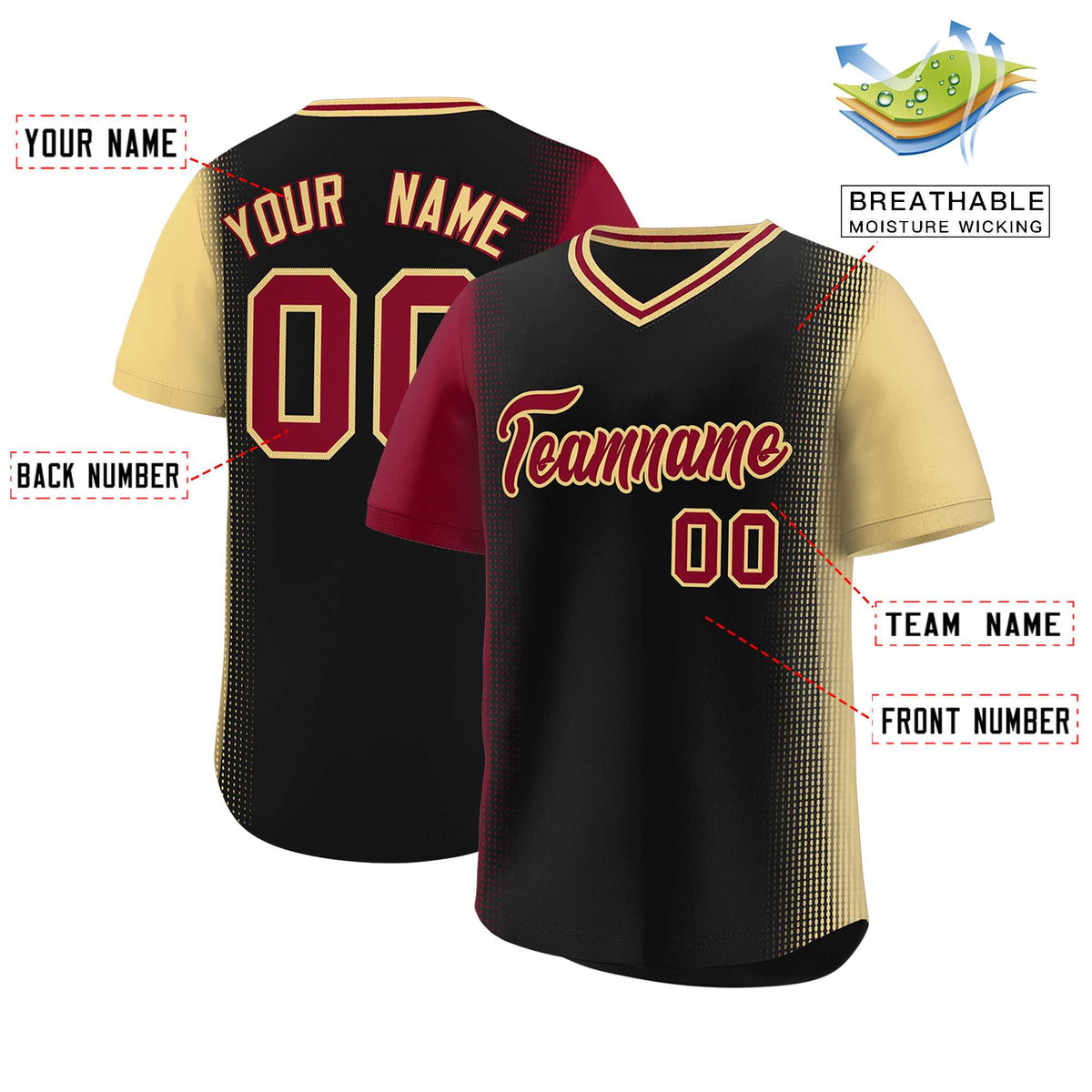 Custom Black Crimson-Khaki Personalized Raglan Sleeves Authentic Baseball Jersey | KXKSHOP