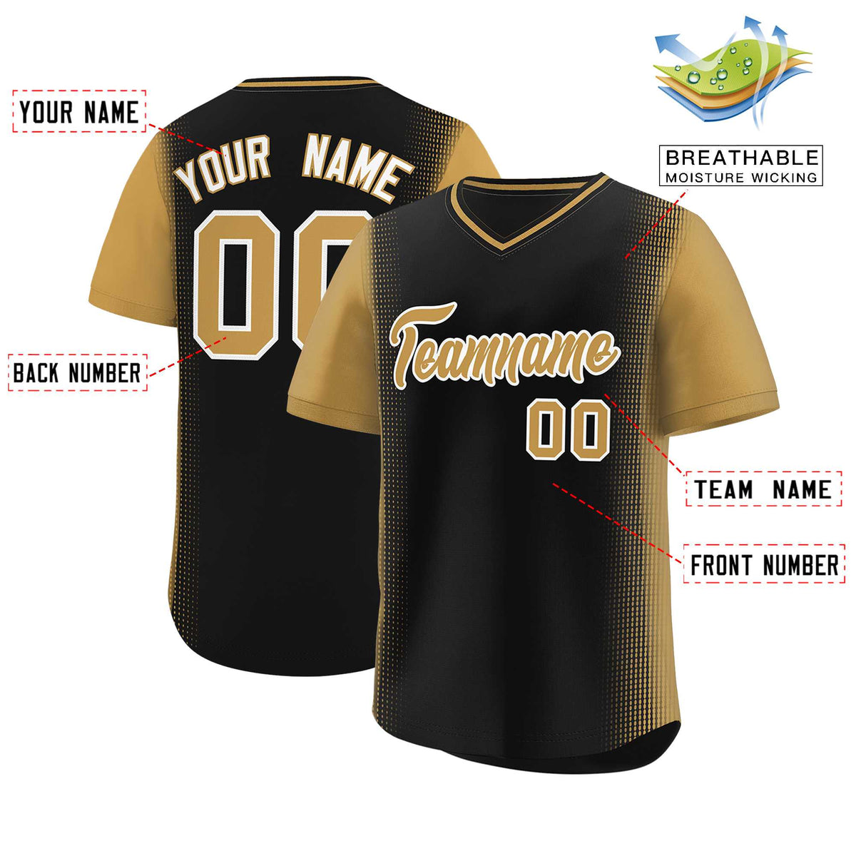 Custom Black Old Gold Personalized Raglan Sleeves Authentic Baseball Jersey | KXKSHOP