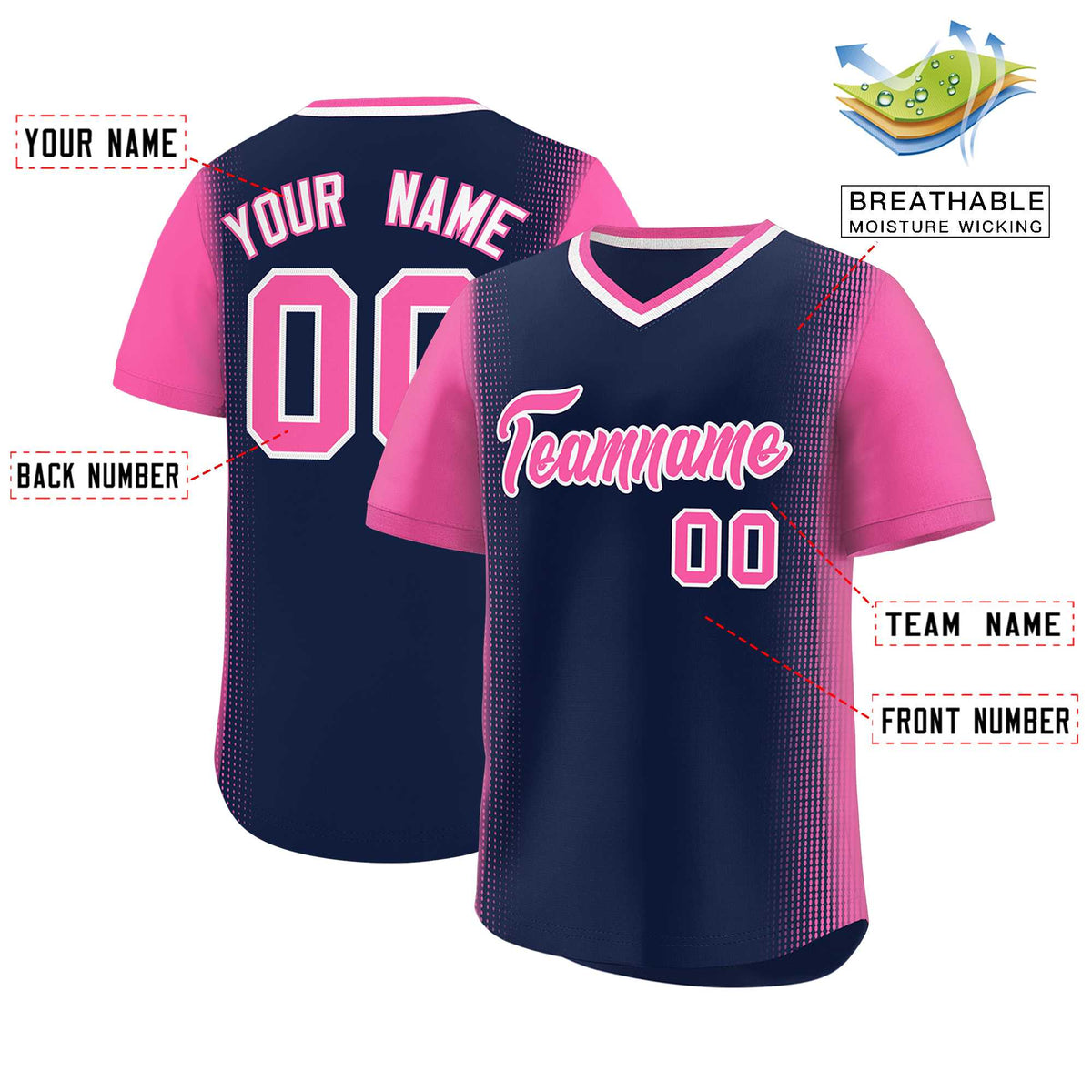 Custom Navy Pink Personalized Raglan Sleeves Authentic Baseball Jersey | KXKSHOP