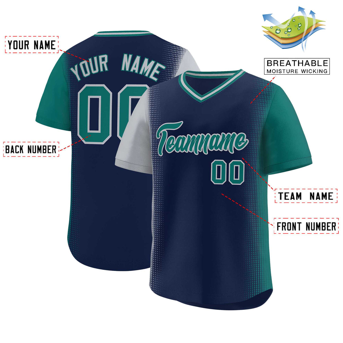 Custom Navy Gray-Aqua Personalized Raglan Sleeves Authentic Baseball Jersey | KXKSHOP