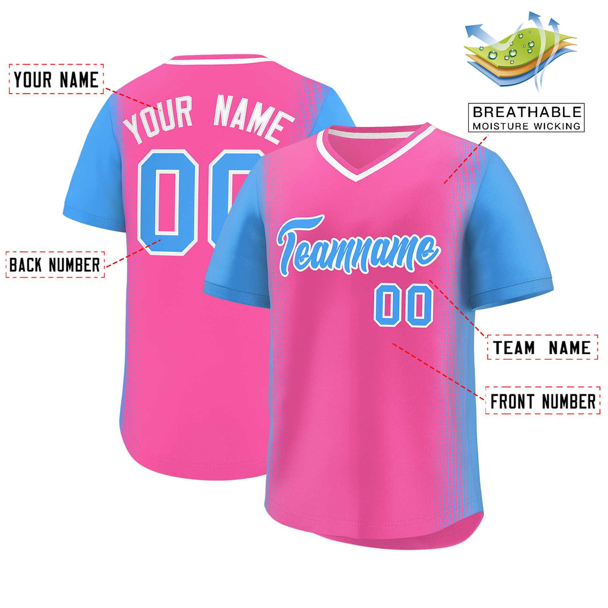 Custom Pink Powder Blue Personalized Raglan Sleeves Authentic Baseball Jersey | KXKSHOP