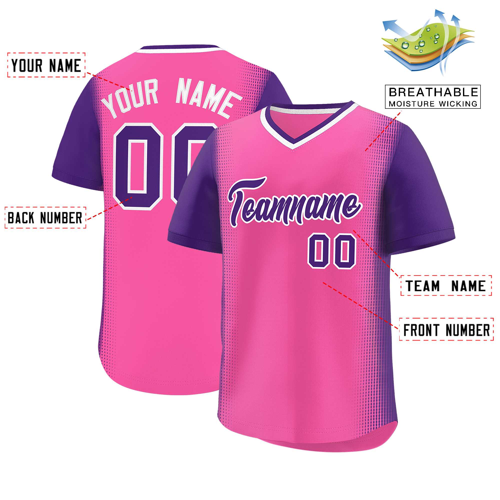 Custom Pink Purple Personalized Raglan Sleeves Authentic Baseball Jersey | KXKSHOP