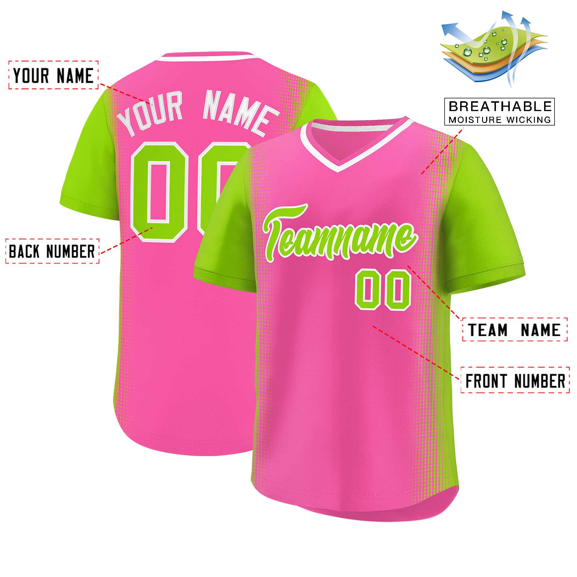 Custom Pink Neon Green Personalized Raglan Sleeves Authentic Baseball Jersey | KXKSHOP