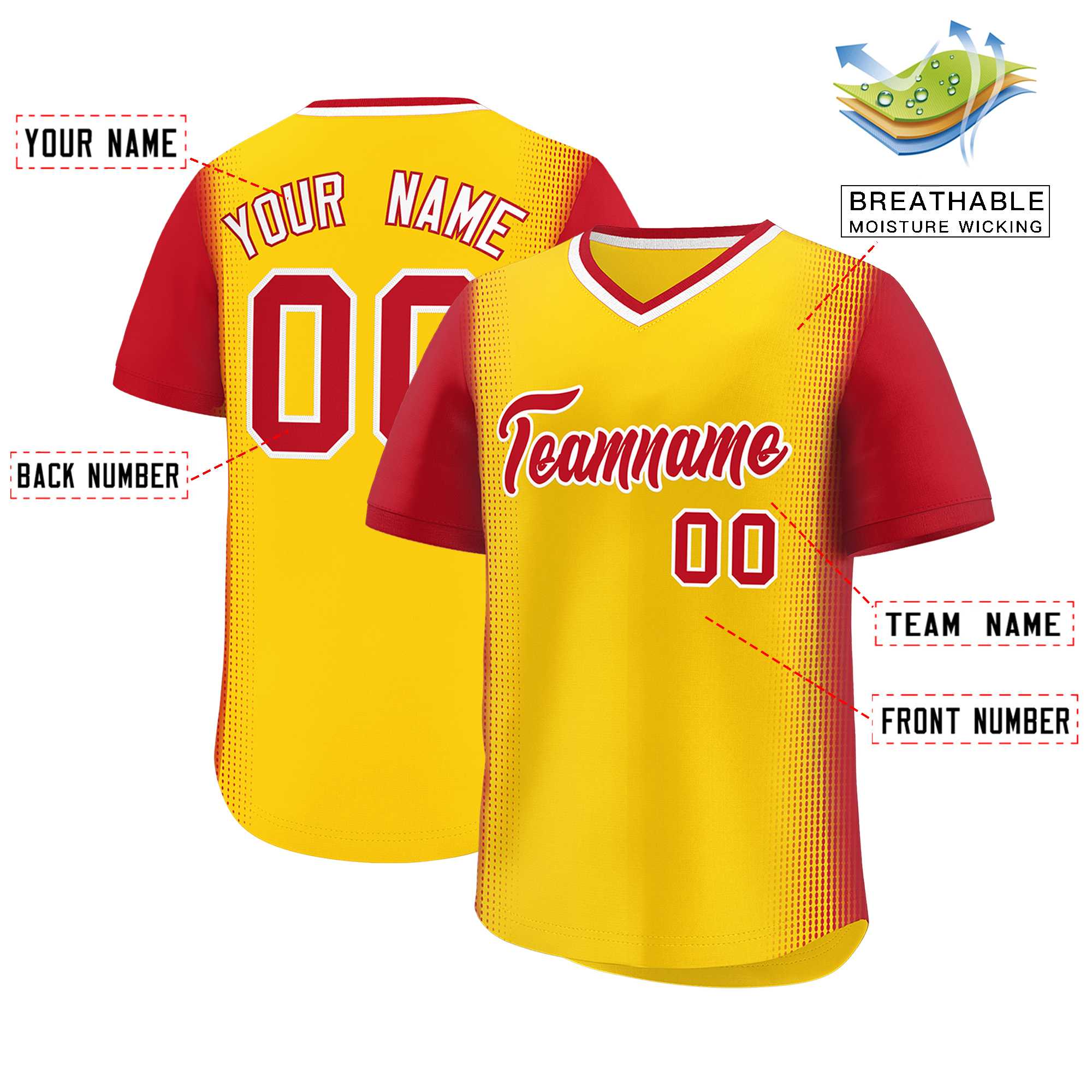 Custom Gold Red Personalized Raglan Sleeves Authentic Baseball Jersey | KXKSHOP