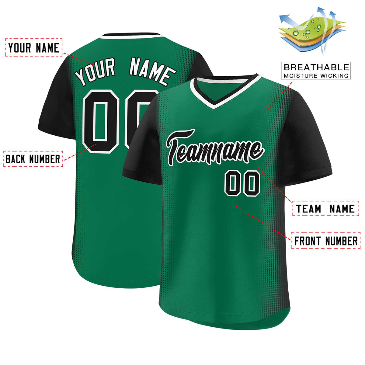 Custom Kelly Green Black Personalized Raglan Sleeves Authentic Baseball Jersey | KXKSHOP