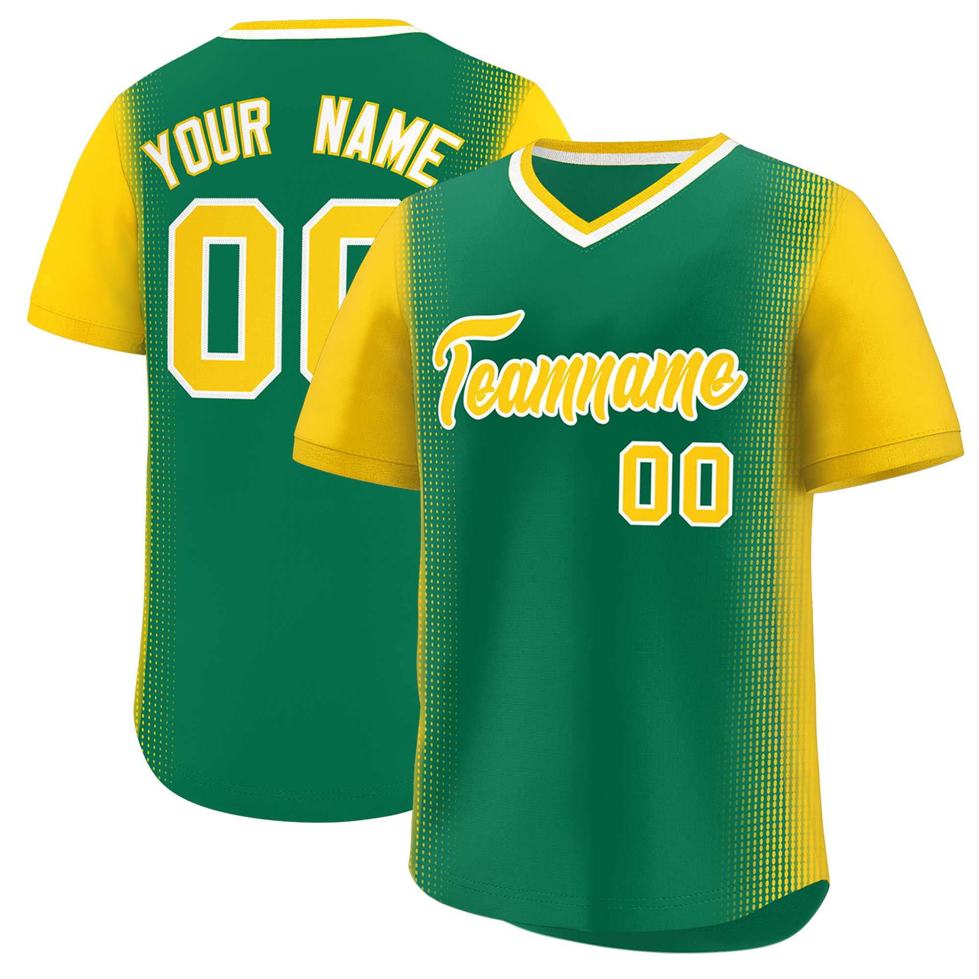 Custom Kelly Green Gold Personalized Raglan Sleeves Authentic Baseball Jersey | KXKSHOP