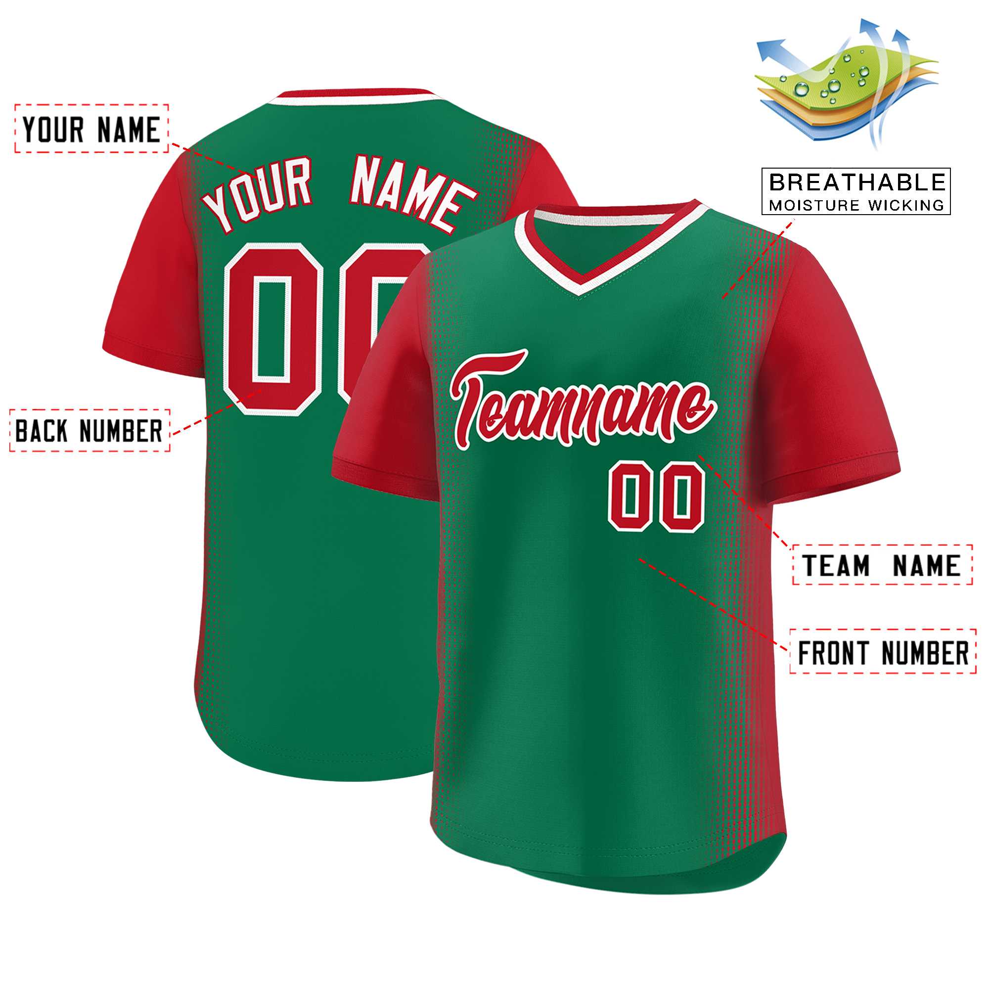 Custom Kelly Green Red Personalized Raglan Sleeves Authentic Baseball Jersey | KXKSHOP