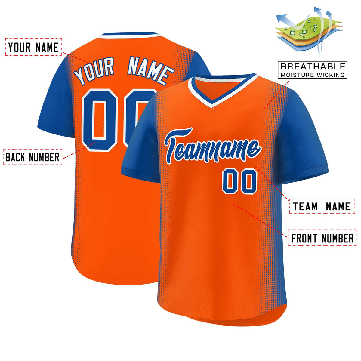 Custom Orange Royal Personalized Raglan Sleeves Authentic Baseball Jersey | KXKSHOP