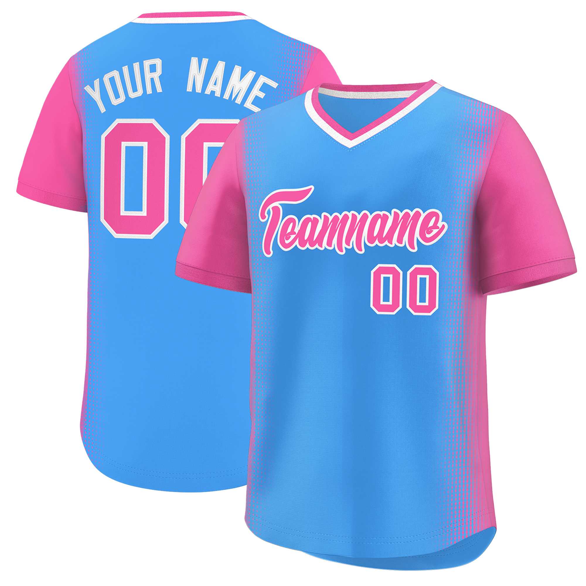 Custom Powder Blue Pink Personalized Raglan Sleeves Authentic Baseball Jersey | KXKSHOP