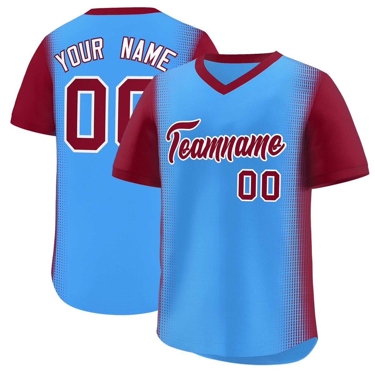 Custom Powder Blue Crimson Personalized Raglan Sleeves Authentic Baseball Jersey | KXKSHOP