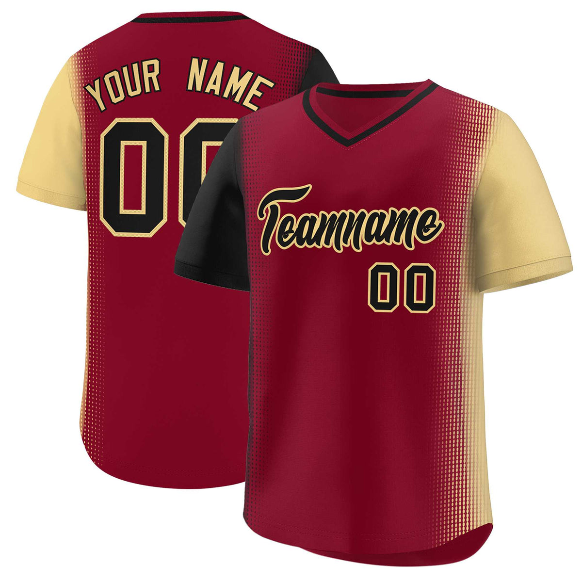Custom Crimson Black-Khaki Personalized Raglan Sleeves Authentic Baseball Jersey | KXKSHOP