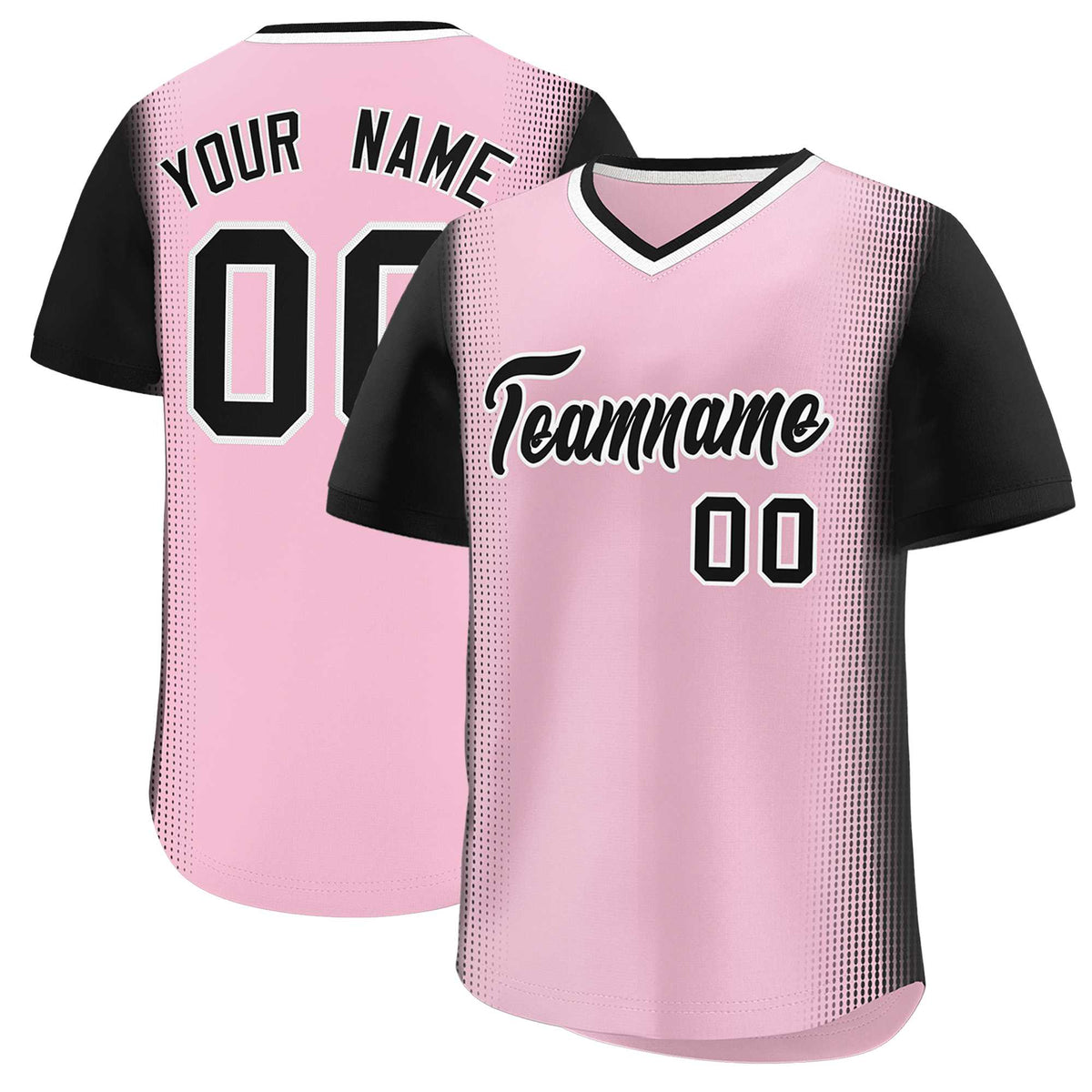 Custom Light Pink Black Personalized Raglan Sleeves Authentic Baseball Jersey | KXKSHOP