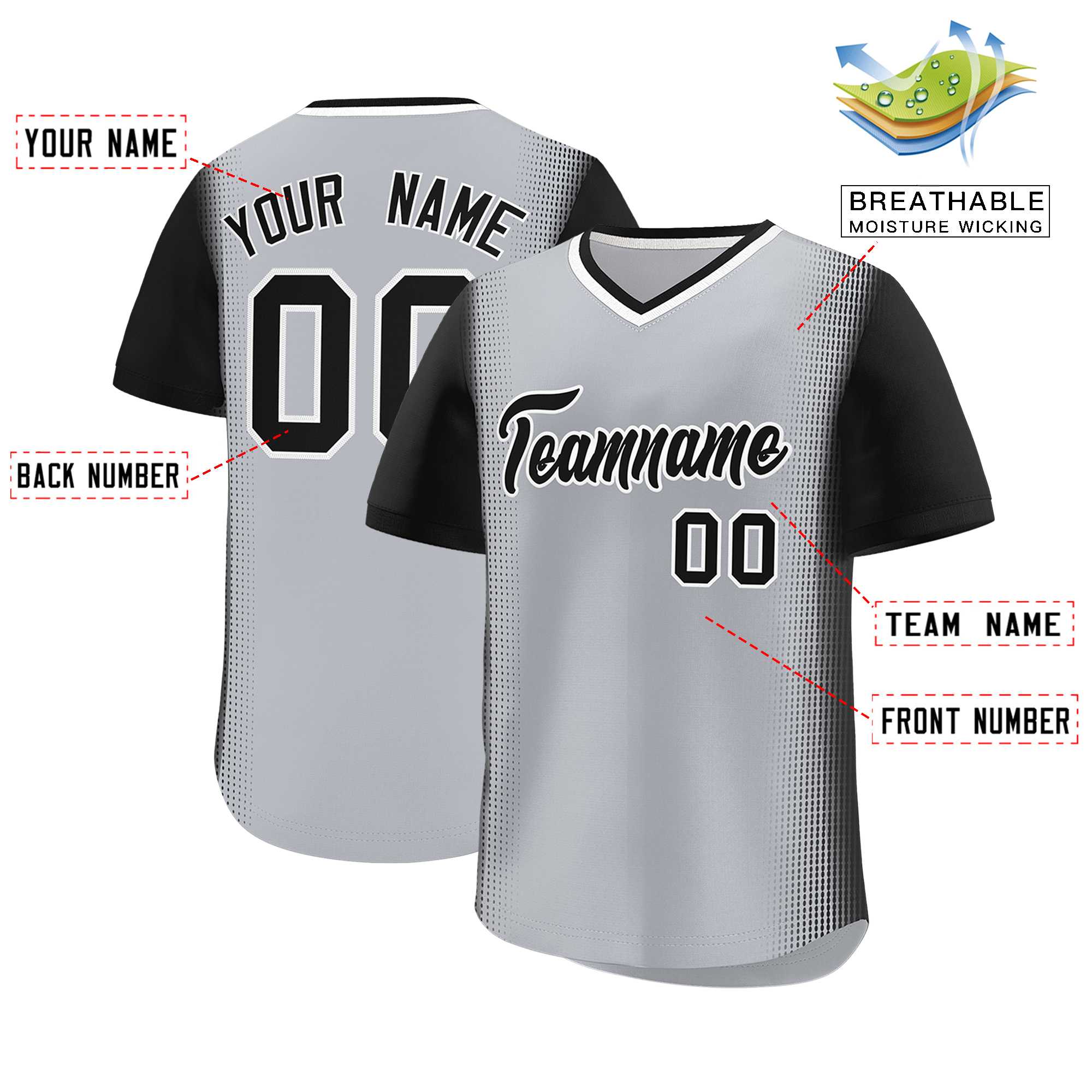 Custom Gray Black Personalized Raglan Sleeves Authentic Baseball Jersey | KXKSHOP