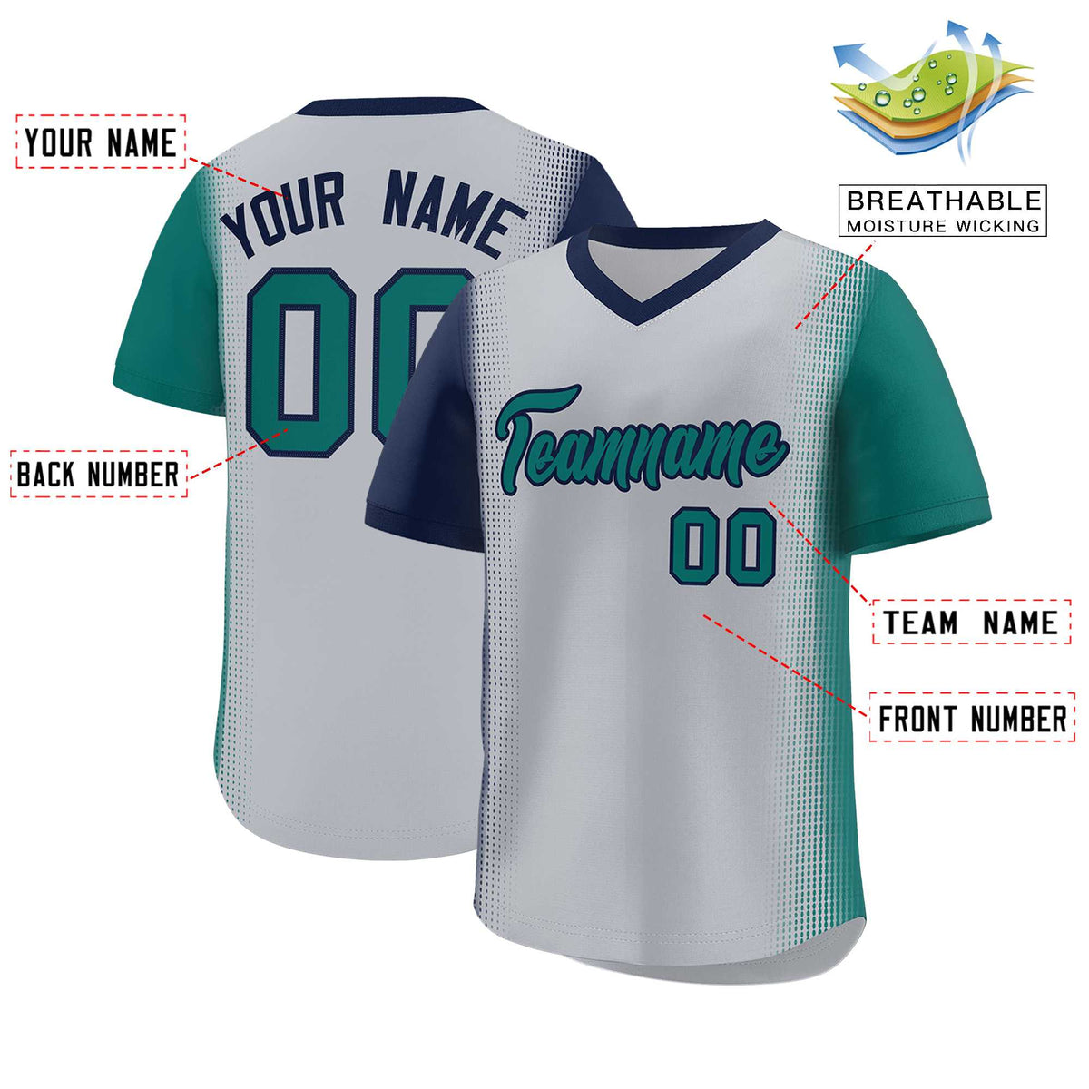 Custom Gray Navy-Aqua Personalized Raglan Sleeves Authentic Baseball Jersey | KXKSHOP