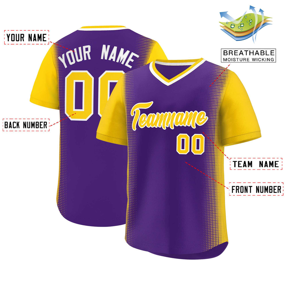 Custom Purple Gold Personalized Raglan Sleeves Authentic Baseball Jersey | KXKSHOP